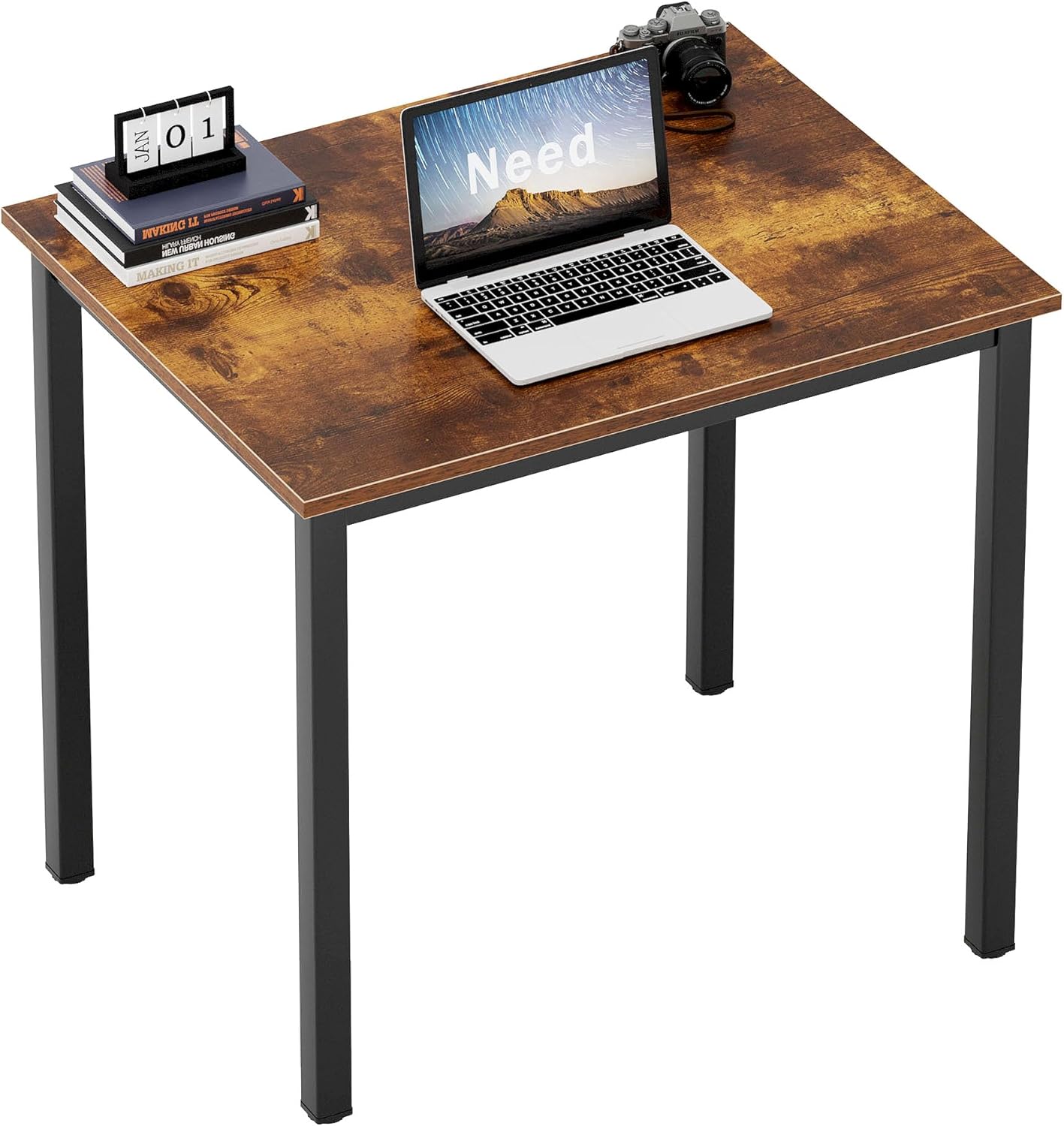 Need Small Computer Desk for Home&Office- 31.5'' Length Small Writing Desk Gaming Desk Students Laptop Use, Rustic Brown Desktop & Black Frame AC3FB(8060)