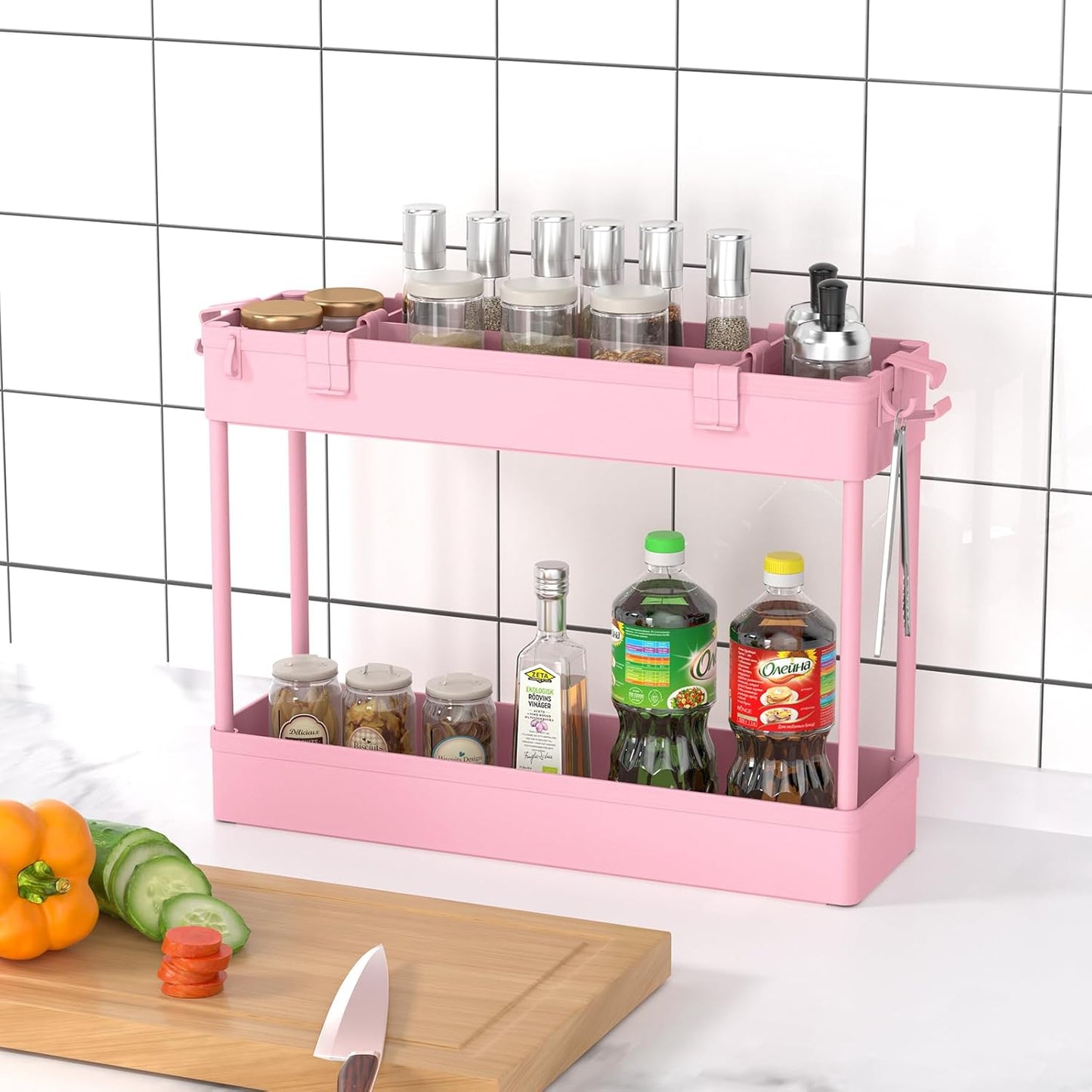 SPACELEAD Slim Storage Cart 4 Tier,Bathroom Organizer Rolling Utility,Mobile Shelving Unit Slide Out for Office, Kitchen, Laundry Room & Narrow Places,Pink