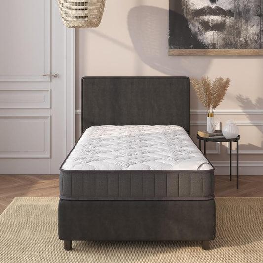 Ottomanson Twin 7.5" Hybrid Mattress - Rock Hard Feel - Made in USA - Foam Encased Bonnell Springs - Fiberglass-Free - Bed in a Box
