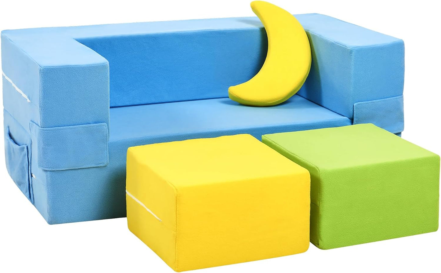 Modular Kids Sofa,Toddler Couch Foam Armchair for Kids,Children Convertible Plush Sofa Play Set,Fold Out SofaBed(Dynami Color)