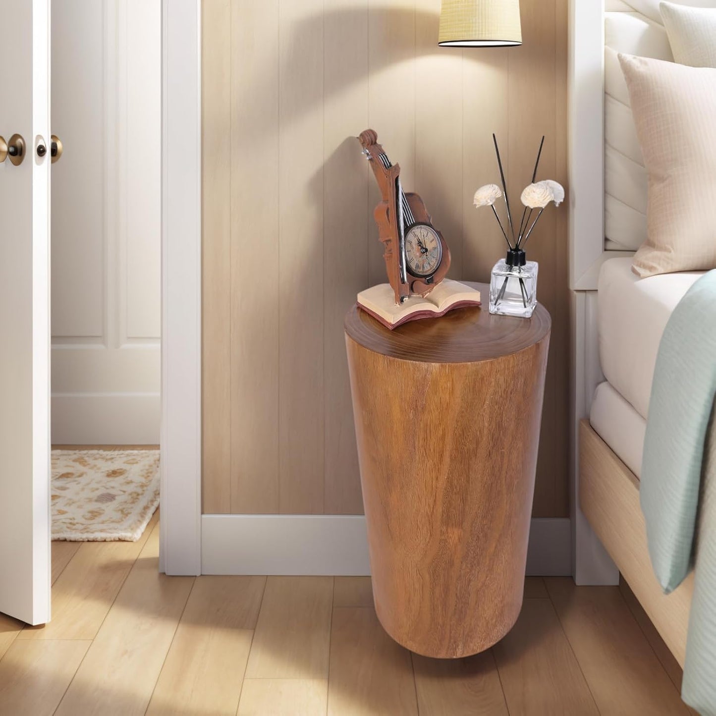 Athaliah Wooden Tree Stump End Table, 23.25" Paulownia Wood Hand Carved Rustic Wood Side Table, Wood Stump for Plant Stand Decor Nightstands Stool Indoor Outdoor