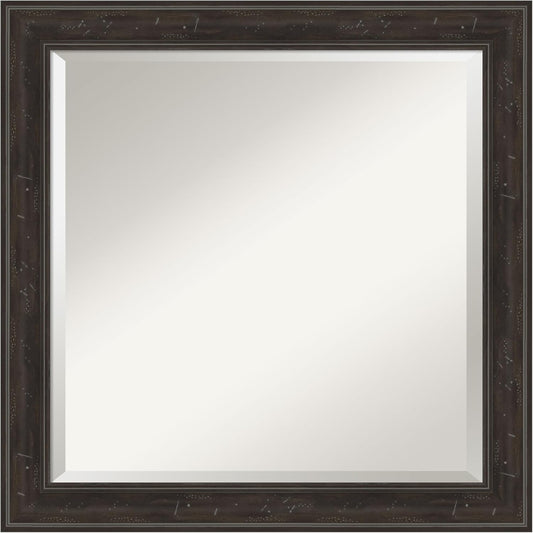 Amanti Art Brown Wall Mirror 24x24 Shipwreck Greywash Narrow Square Bathroom Mirror for Wall Decor Living Room, Medium Traditional Frame, Hangs Horizonally and Vertically, Bathroom Decor, Beveled Edge