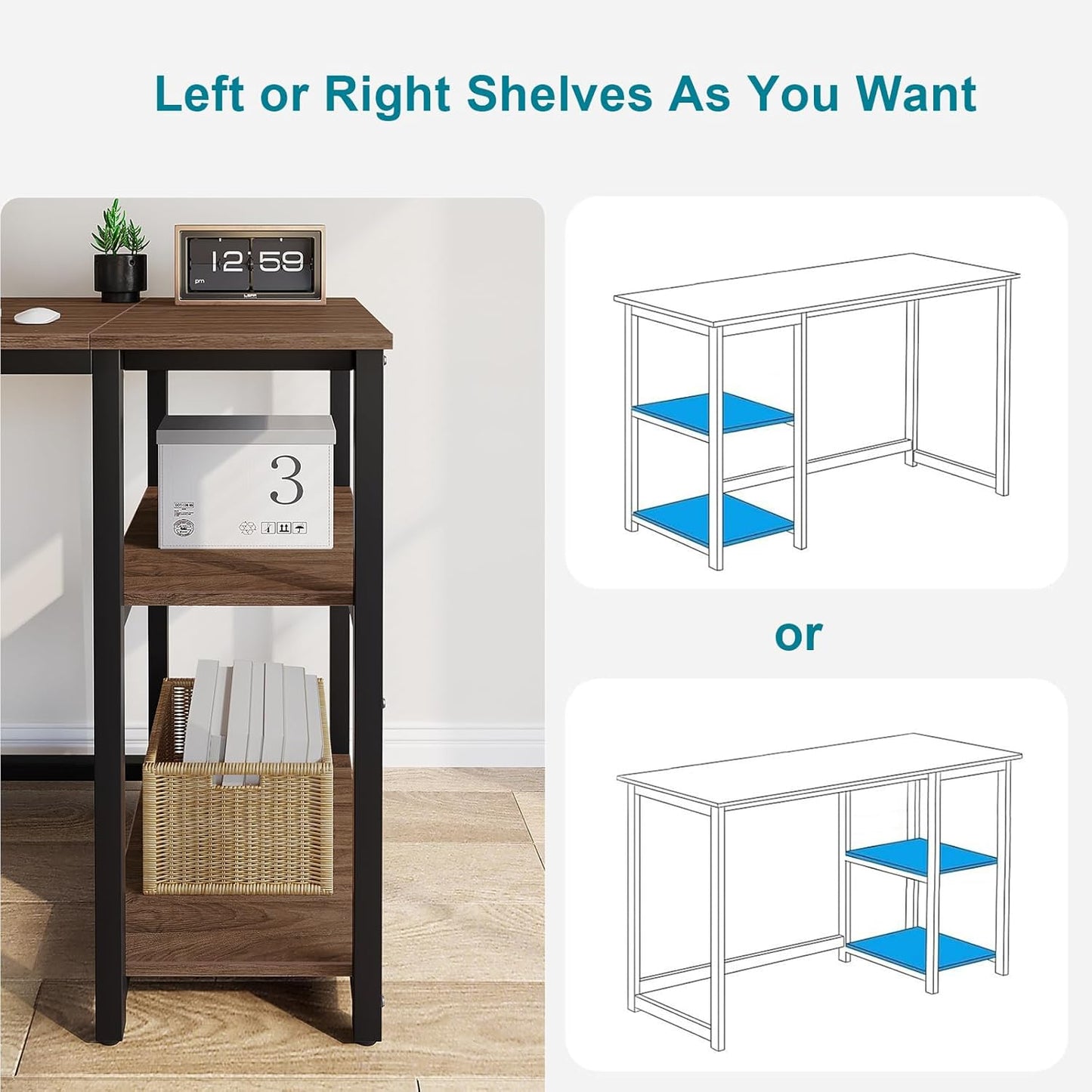 SINPAID 40" Vintage Desk with Shelves, Sturdy Dark Brown Desks with Storage, Rustic Desk Wooden