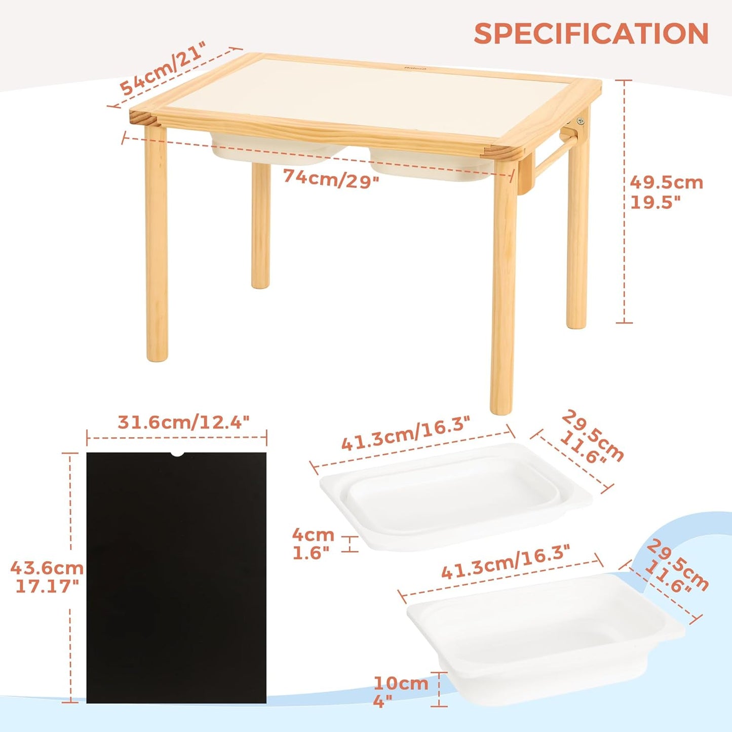 Sensory Table for Toddlers with 2 Storage Bins, Wooden Activity Table with Double-Sided Boards, Sand and Water Play, Indoor & Outdoor Use