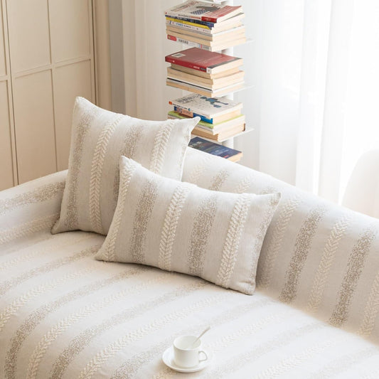 Pack of 1 Decorative Throw Pillow Covers 20x20 Inch, Pillow Cases for Living Room Couch Bedroom Farmhouse Home Decor, Soft Stripe Chenille Cushion Covers for Sofa Beige,20''x20''