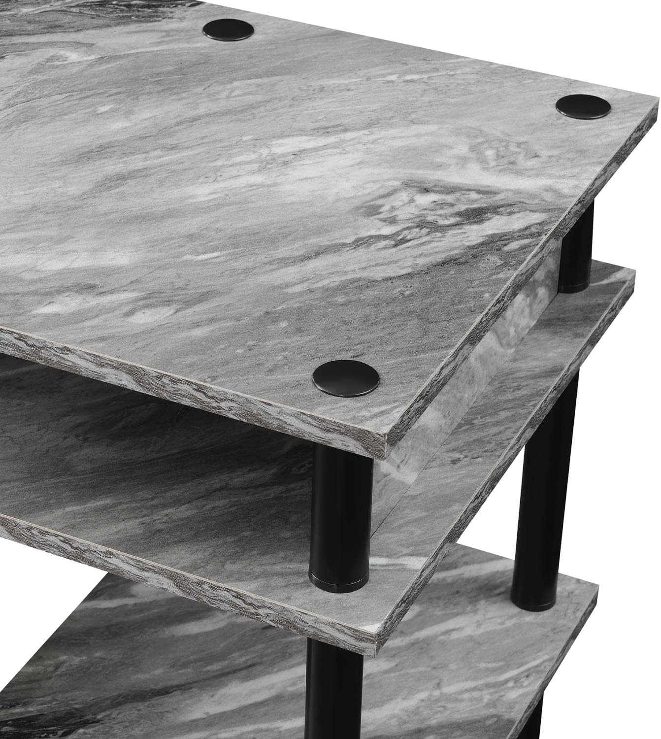 Convenience Concepts Designs2Go No Tools Desk Home Office Desk with Shelves, Corner Shelf Vanity Desk Computer Desk Nail Table for Nail Tech - 47.25" L x 15.75" W x 30" H, Gray Marble/Black