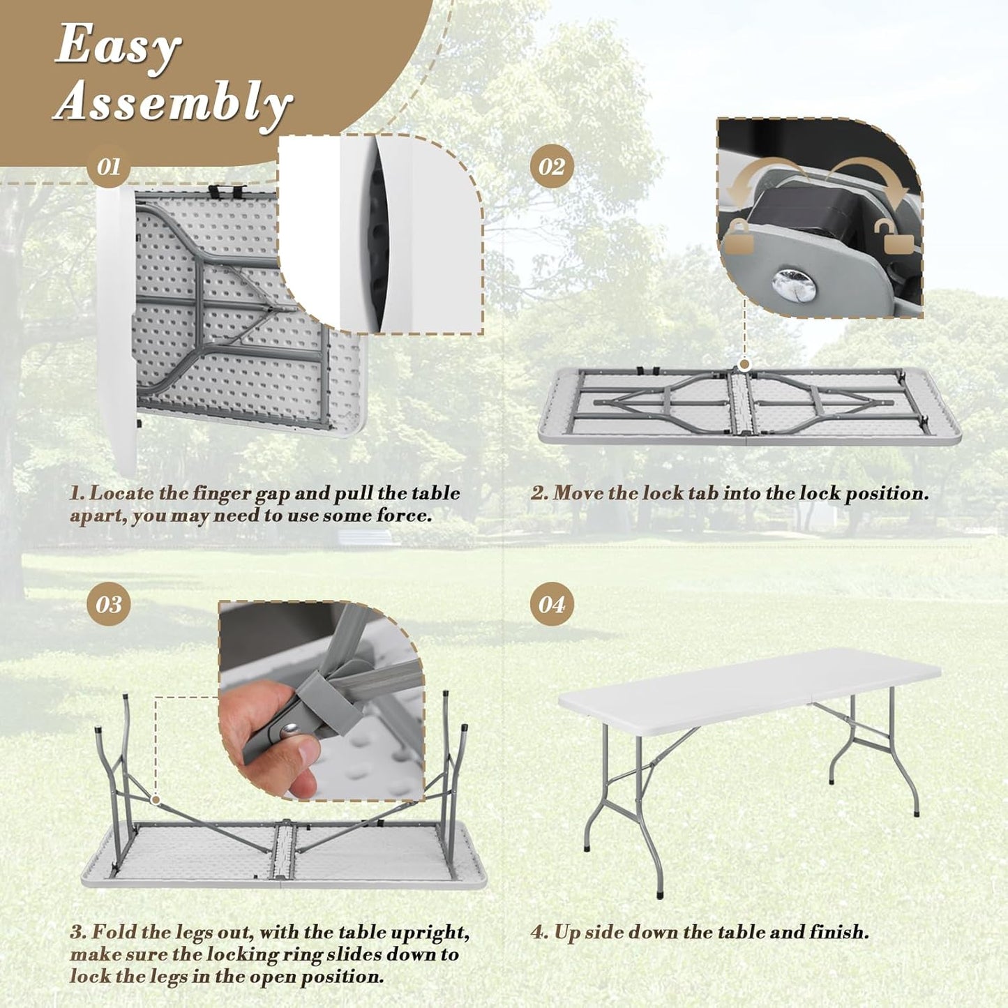 Athena Collection 6 ft Square Folding Dining Table, Large Plastic Foldable Table Portable with Carry Handle, Heavy Duty Fold-in-Half Utility for Indoor Outdoor Party Camping Picnic, White