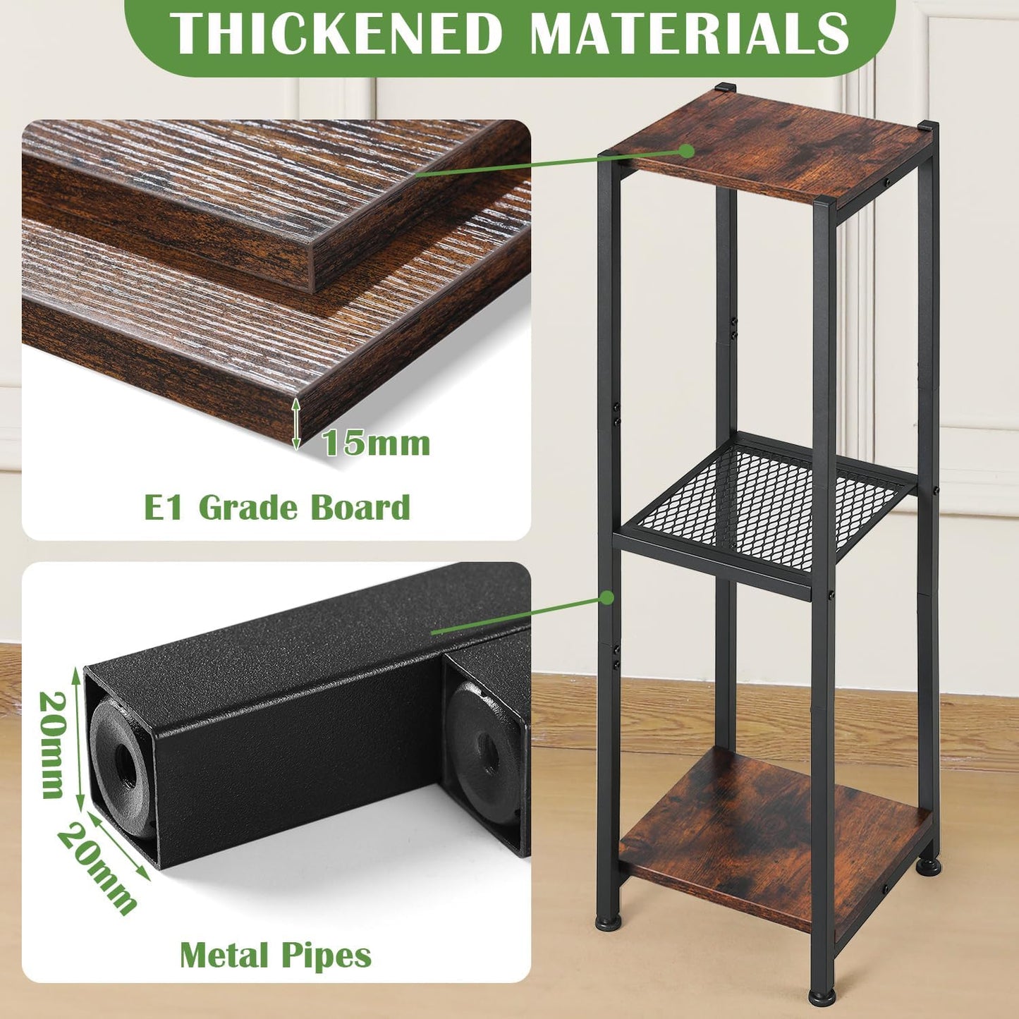 Extra Tall Plant Stand Indoor,40 Inch Plant Stands,3 Tier Metal Plant Stand with Heavy Duty Wood and Metal Mesh Shelf,Rustic Brown and Black