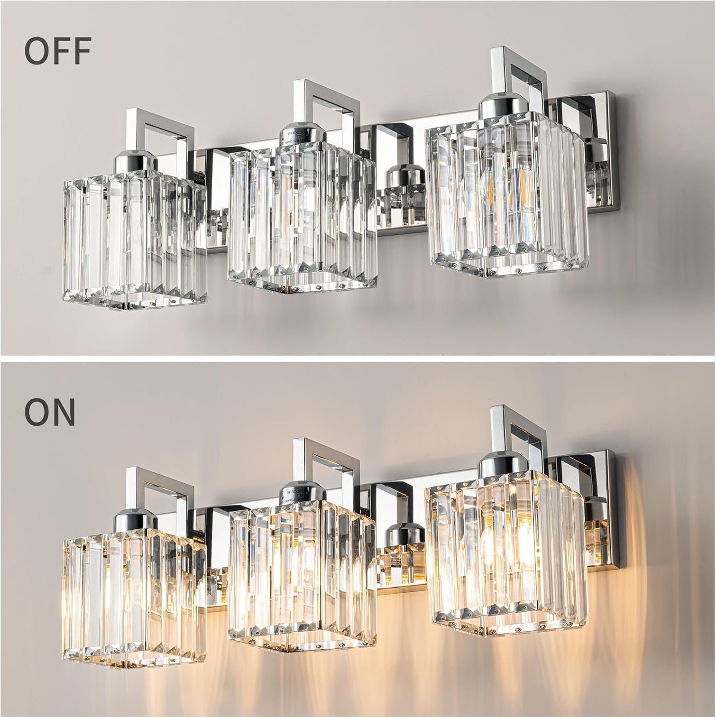 Modern Bathroom Vanity Light 3-Lights Chrome Crystal Wall Lamp Bathroom Modern Crystal Vanity Lighting