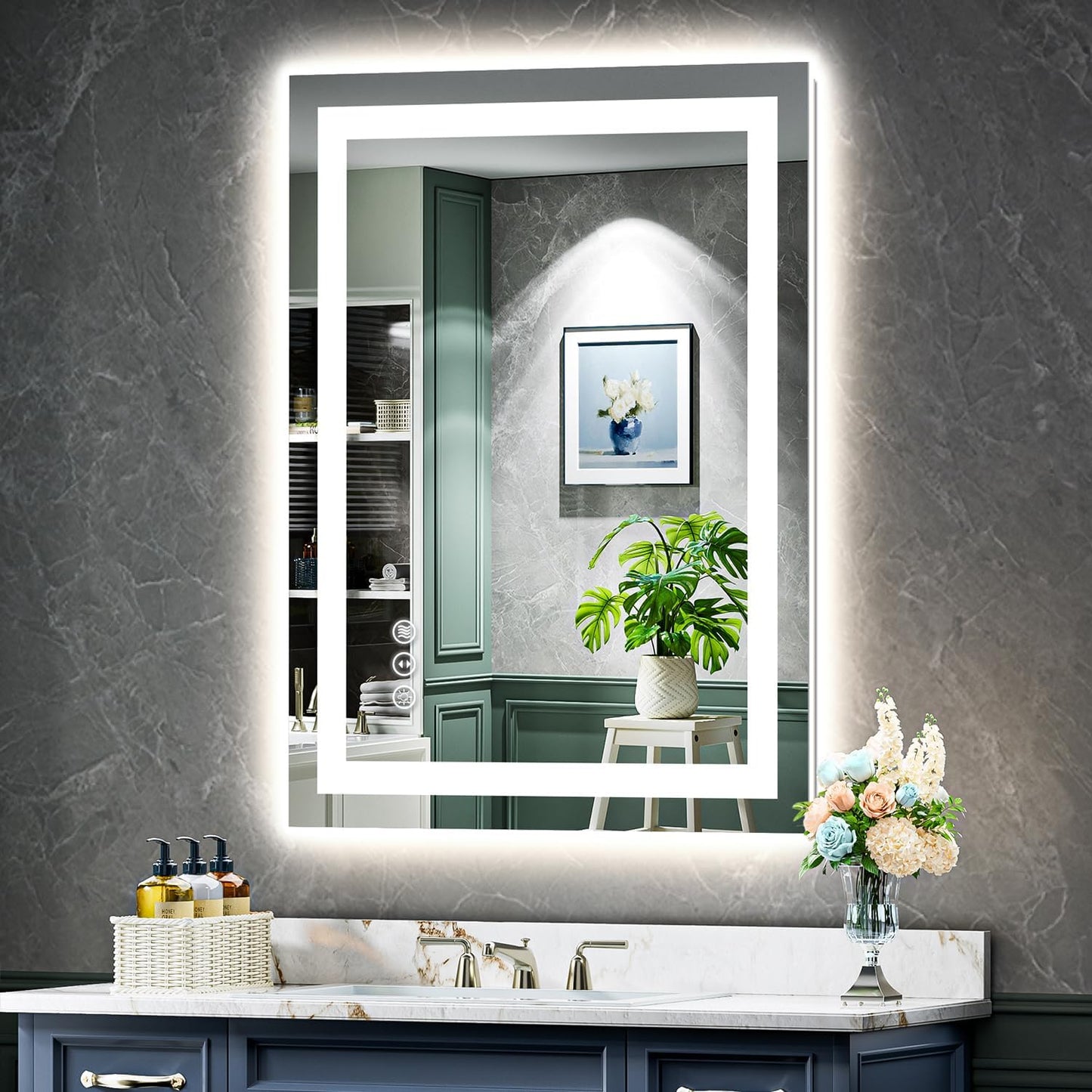 24x36 Inch LED Bathroom Mirror with Lights Front and Backlit Lighted Vanity Mirror for Bathroom Wall with 3 Colors Dimmable Anti-Fog Memory Shatter-Proof IP54 Waterproof Horizontal/Vertical