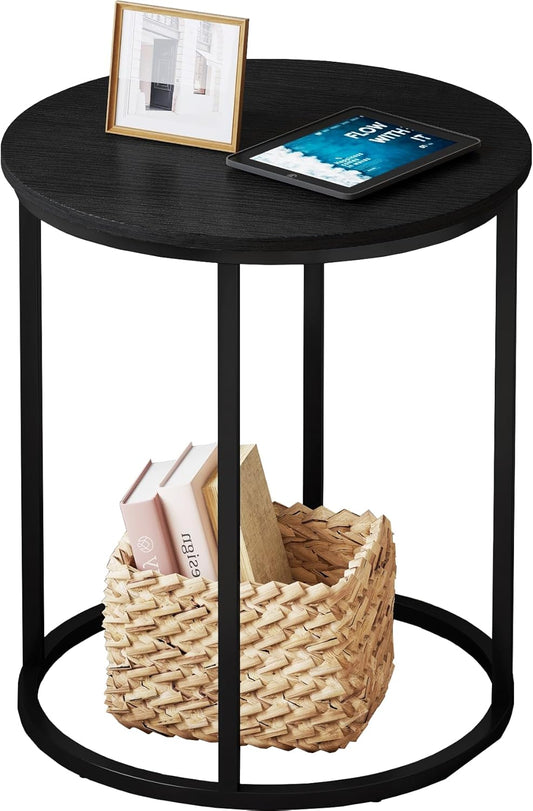 Yusong Round End Table, 20" Accent Small Side Table Suitable for Hiding Trash Can, Nightstand Modern Bedside Table for Living Room Bedroom Office Small Spaces, Black