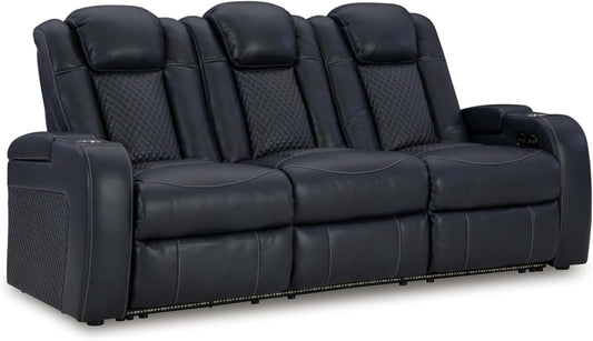 Signature Design by Ashley Fyne-Dyme Contemporary Power Reclining Sofa with USB Charging Ports and Adjustable Headrest, Blue