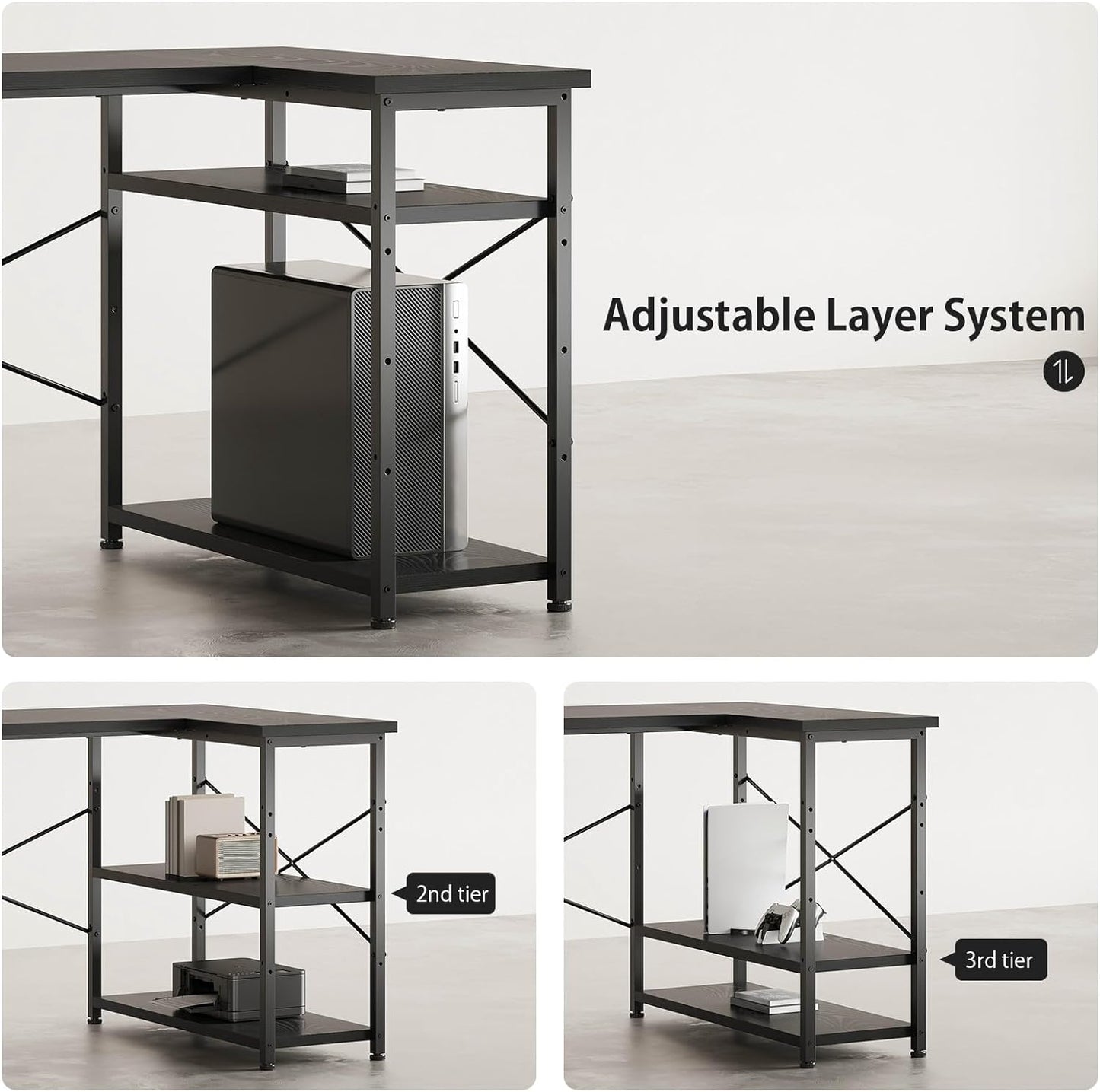 47" Computer Desk with Drawers, Desks for Bedrooms, Writing Desk with Storage, Work Desk for Small Space, Black