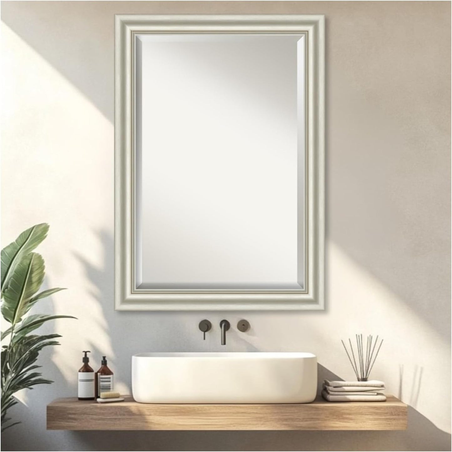 Amanti Art Bathroom Mirror for Over Sink, 30x42 Sophia Silver Rectangle Vanity Mirror, Large Traditional Frame, Hangs Horizonally and Vertically, Bathroom Wall Decor, Beveled Edge