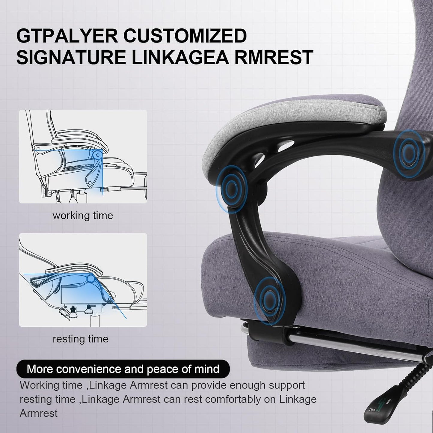 GTPLAYER Gaming Chair, Computer Office Chair with Pocket Spring Cushion, Linkage Armrests and Footrest, High Back Ergonomic Computer Chair with Lumbar Support Task Chair with Footrest