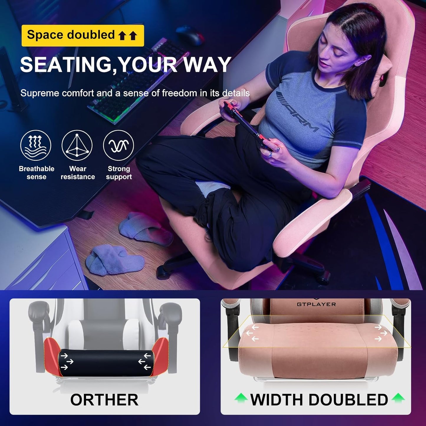 GTPLAYER Gaming Chair, Computer Office Chair with Pocket Spring Cushion, Linkage Armrests and Footrest, High Back Ergonomic Computer Chair with Lumbar Support Task Chair with Footrest