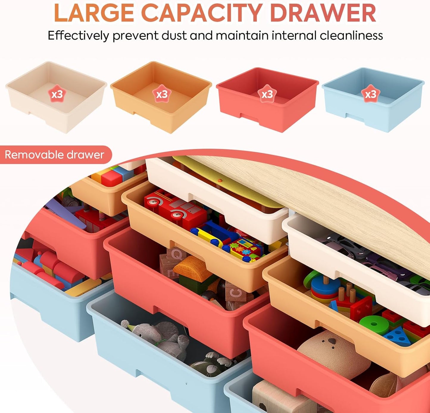 12-Drawer Storage Cabinet with Wooden Tabletop, Versatile Cube Storage Organizer Bin Storage for Home, Office, Playroom, Classroom & Craft Room Storage (Rainbow)