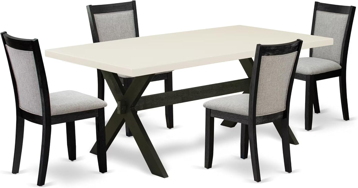 East West Furniture X627MZ606-5 5 Piece Dining Room Table Set Includes a Rectangle Kitchen Table with X-Legs and 4 Shitake Linen Fabric Parsons Dining Chairs, 40x72 Inch, Multi-Color