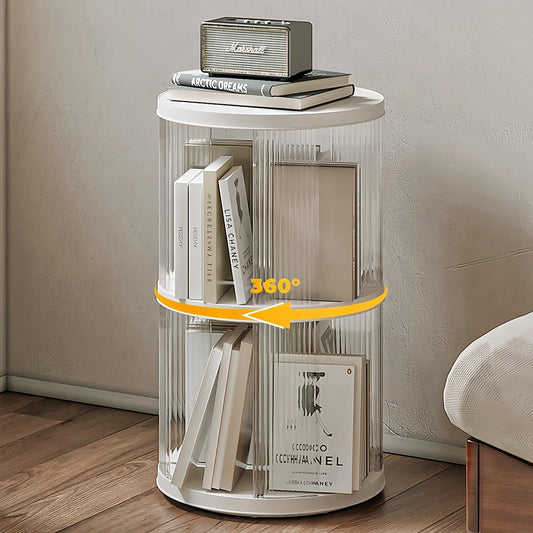 2 Tier Rotating Bookshelf Spinning Bookshelf Tower Swivel Bookcase Round Book Shelf for Small Space Revolving Bookcase for Playroom Bedroom Living Room