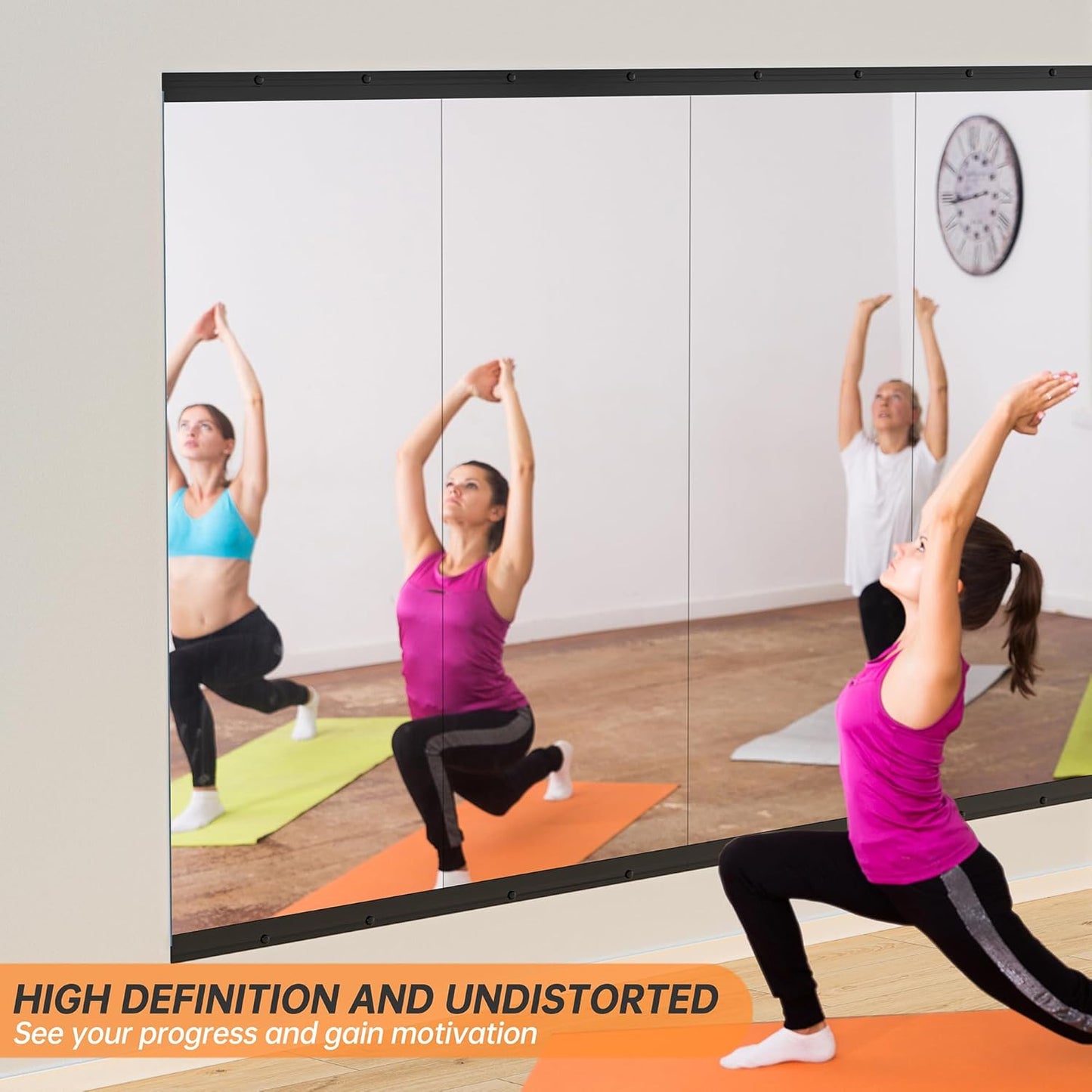 Hasipu 2 Pcs 83''x39'' Home Gym Mirror Large Full Length Wall Mounted Full Body Mirror for Yoga Dance Fitness Exercise Studio Bedroom Garage, Frameless Tempered Glass Workout Mirrors Black Rectangular
