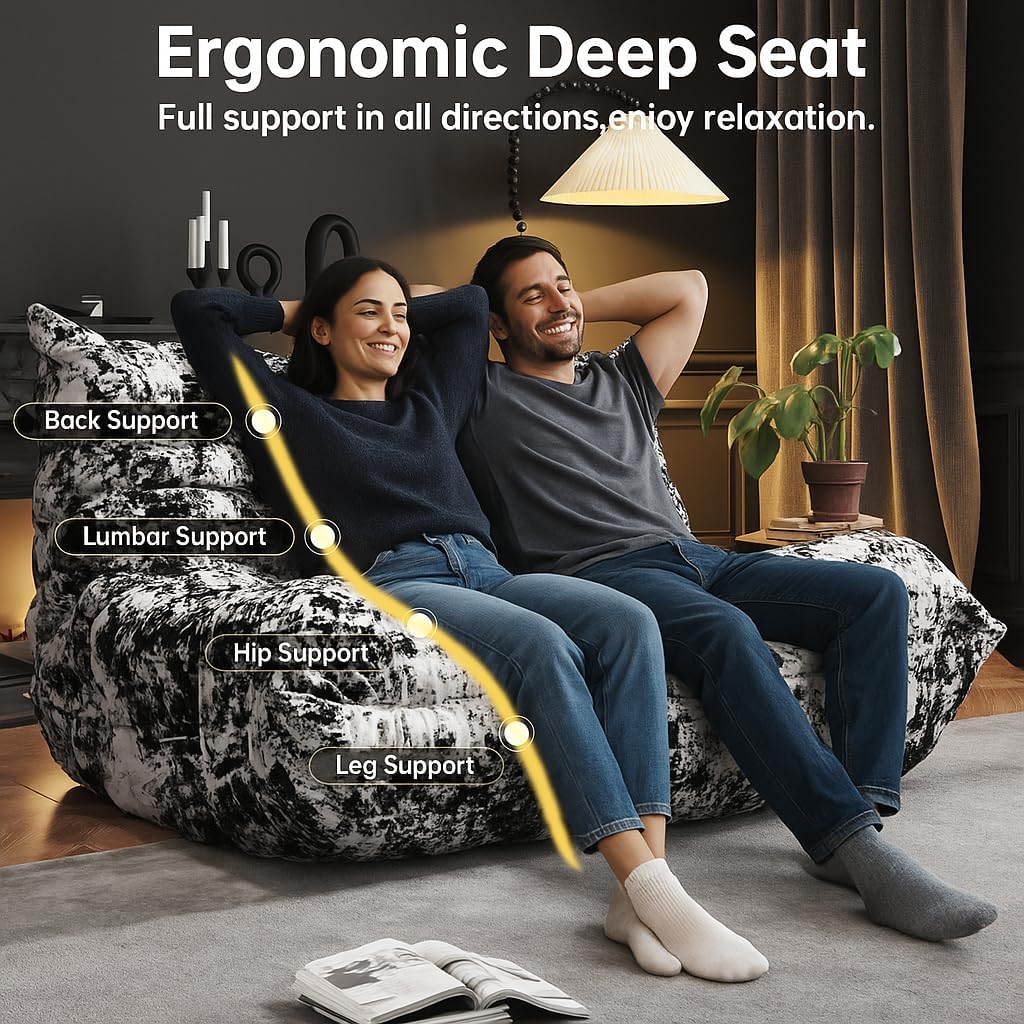 Bean Bag Chairs for Adults, Memory Foam Couch Loveseat Sofa Chair, Soft Teddy Material Cozy Comfy Reading Nook Chairs, Floor Chair for Living Room Bedroom Office