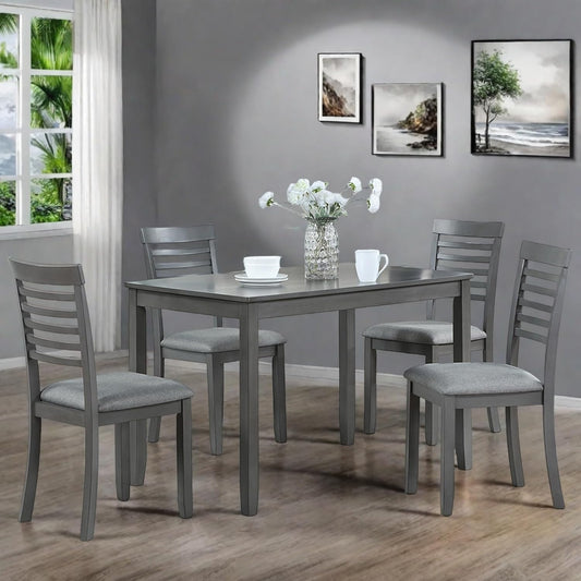 5-Piecern Dining Table Set, Kitchen Set with One Rectangular Table and 4 Upholstered Chairs, Living Room Chairs with Ladder Backrest and Comfortable Seat Cushion, Wooden Dining Furniture, Gary