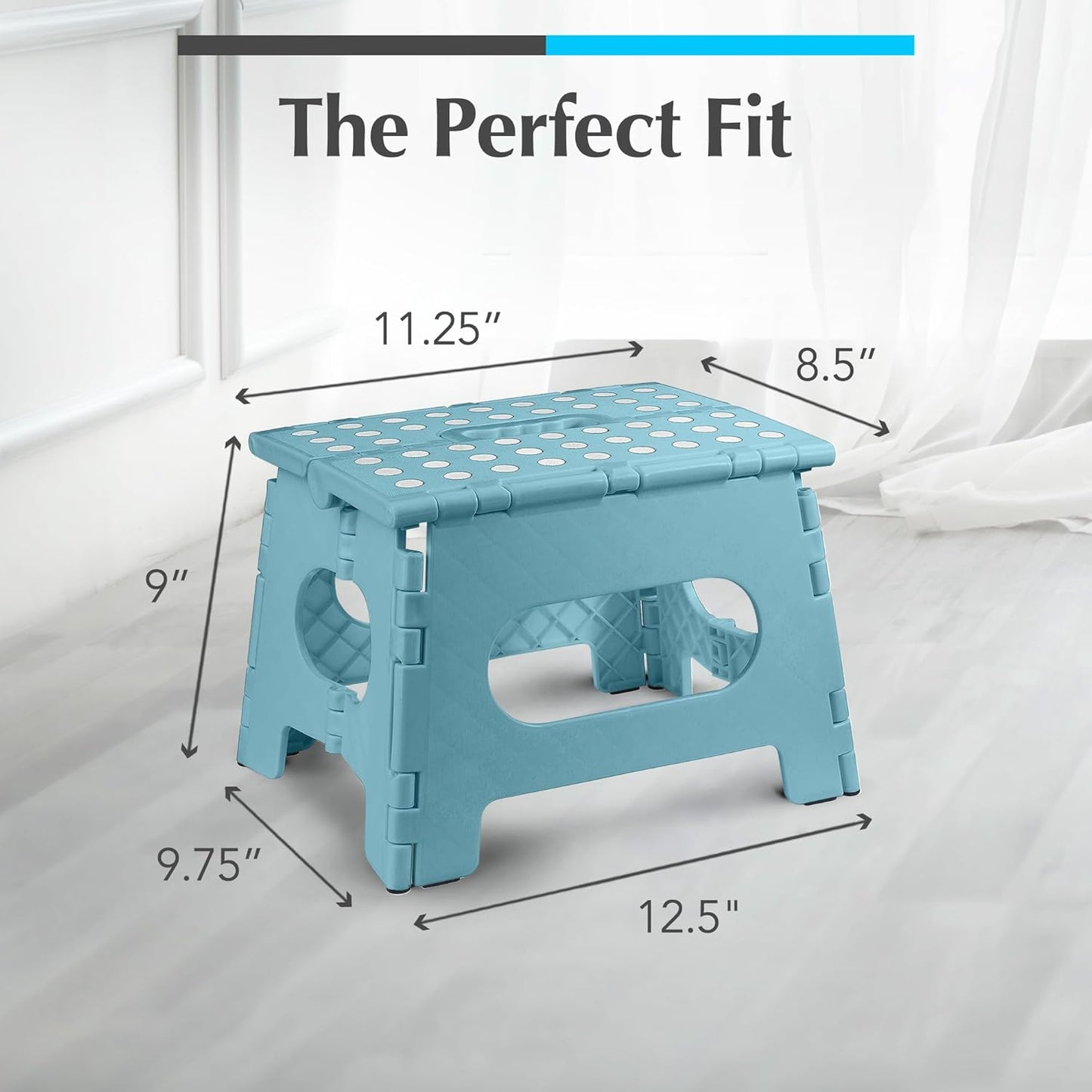 Handy Laundry - Folding Step Stool - Sturdy Enough Collapsible Stool to Support Adults and Safe Enough for Kids - Opens Easy with One Flip - Great for Kitchen, Bathroom or Bedroom (Teal - 9 Inch)