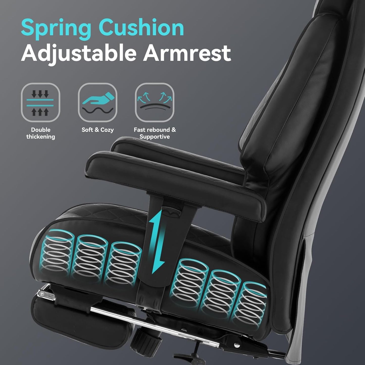 Big and Tall Office Chair with Footrest, PU Leather High Back Executive Office Chair 400lbs, Ergonomic Computer Chairs Lumbar Support for Heavy People (All Black)