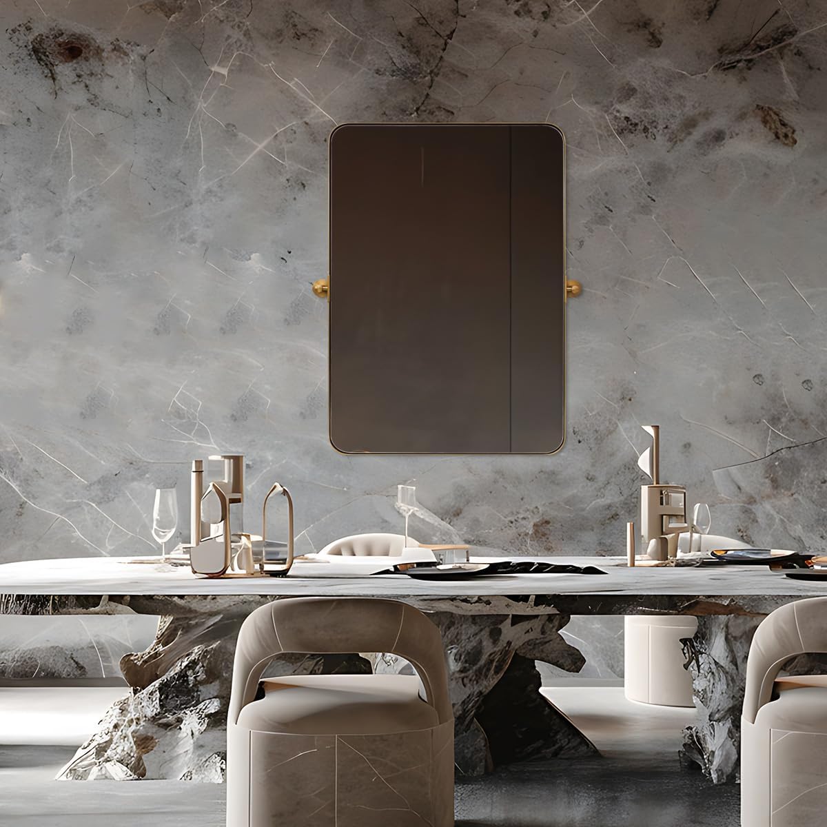 MOON MIRROR Brushed Gold Pivot Mirror,Brass Tilt Rectangle Pivot for Bathroom, Overall 28.33 x 32 in (Mirror 24x 32 in)