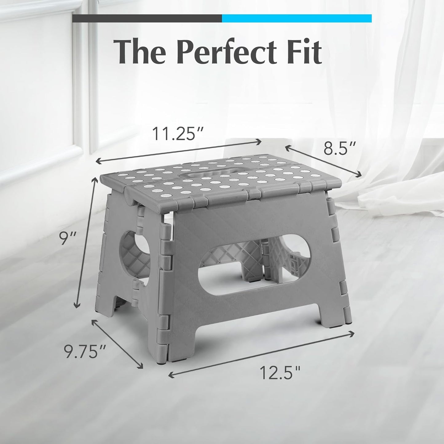 Handy Laundry Folding Lightweight Step Stool - Sturdy Enough to Support Adults and Safe Enough for Kids - Opens Easy with One Flip - Great for Kitchen, Bathroom or Bedroom (Grey | 2-Pack)