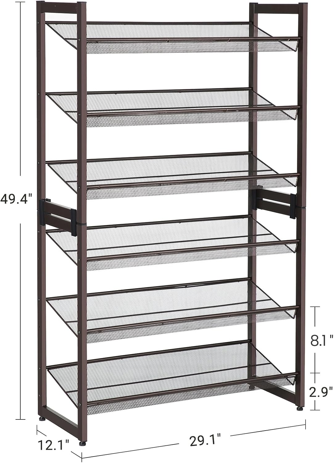 SONGMICS Shoe Rack, 6-Tier Shoe Organizer, Metal Rack for Garage, Set of 2, 3-Tier Stackable Shelf, with Adjustable Flat or Angled Shelves, 18-24 Pairs, Bronze ULMR03A-2