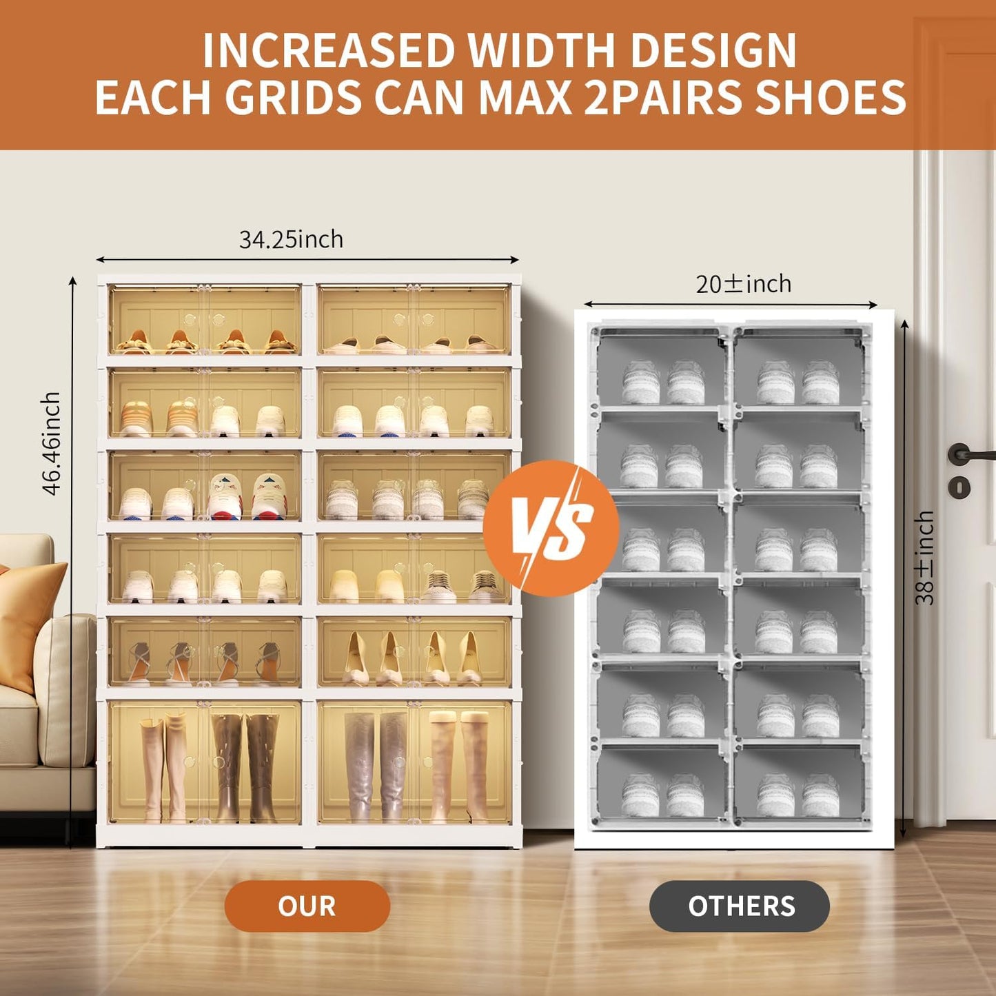 6 Tier Foldable Shoe Rack Organizer for Closet 12-24Pairs Plastic Collapsible Shoe Shelf for front door entrance Stackable Clear Folding Shoes Storage Boxes XLarge Shoe Cabinet