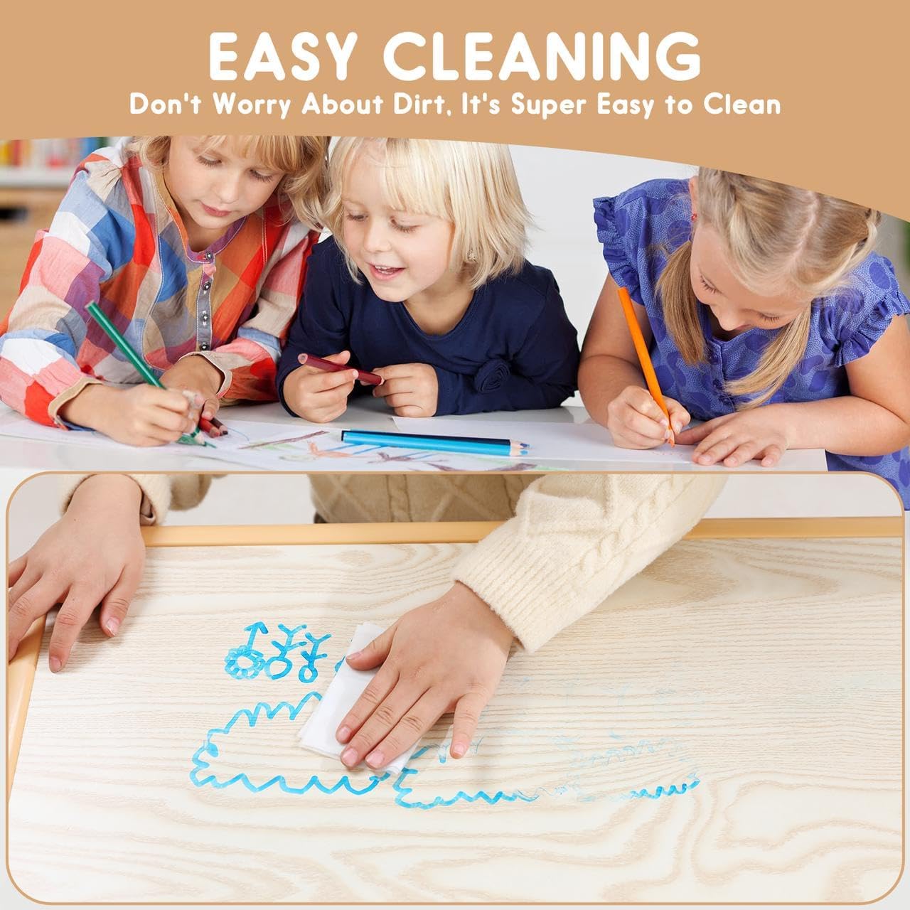 Kids Table and Chairs Set, Height Adjustable Desk With 6 Seats for Ages 3-12,Arts & Crafts Table,Graffiti Desktop, Non-Slip Legs, Max 300lbs, Children Multi-Activity Table for Classrooms,Daycares,Home