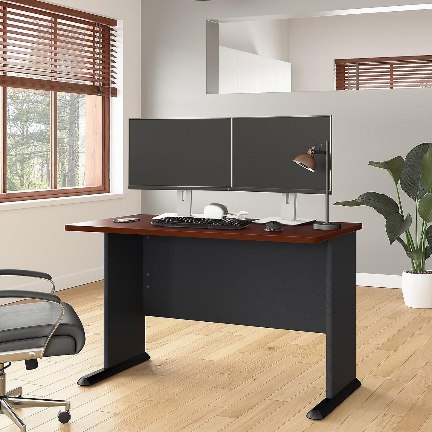 Bush Business Furniture Series A 48W Computer Desk in Hansen Cherry and Galaxy, Small Office Table for Home or Professional Workspace