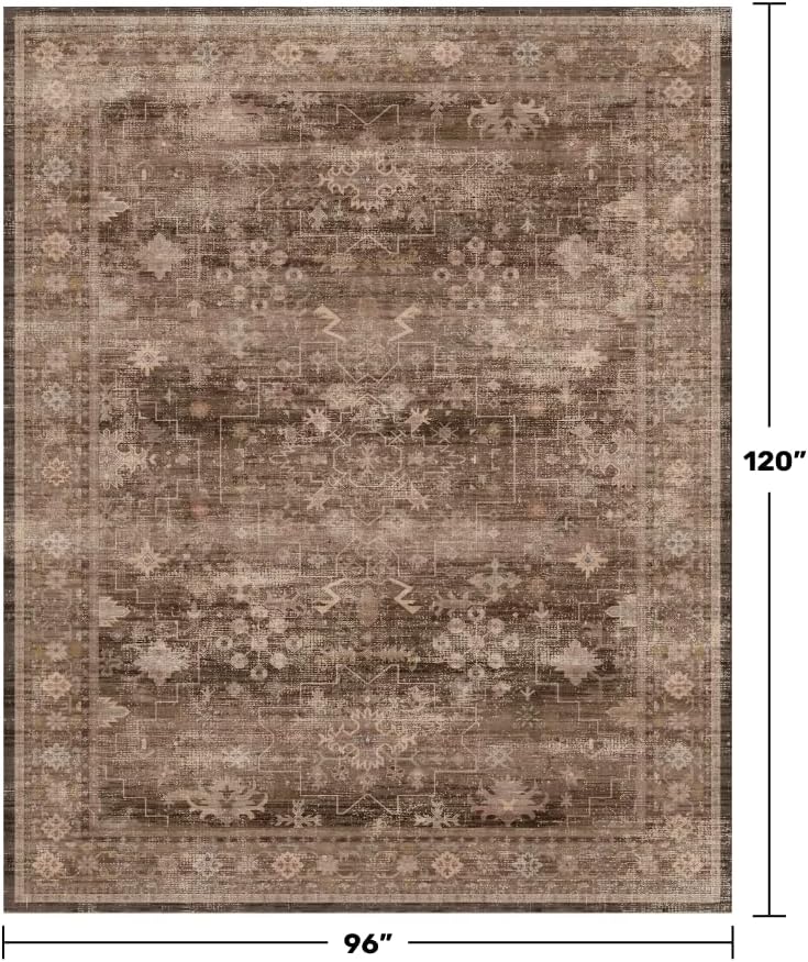 Boho Taupe Brown Living Room Rug 8x10 - Modern Vintage Traditional Eclectic Oriental Neutral, Washable Low Pile Non-Slip Extra Large Area Rugs for Dining Under Table Bedroom Lounge