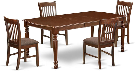 East West Furniture DONO5-MAH-C 5 Piece Dinette Set for 4 Includes a Rectangle Dining Table with Butterfly Leaf and 4 Linen Fabric Dining Room Chairs, 42x78 Inch, Mahogany