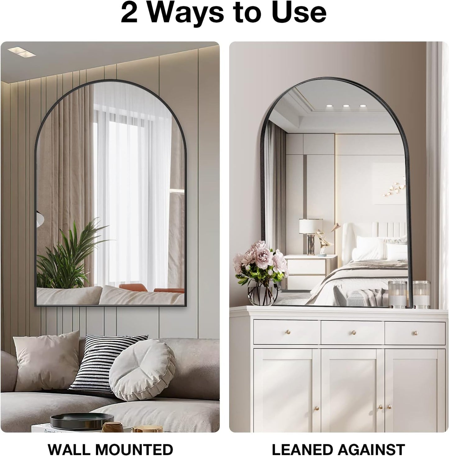 Brightify Arched Mirror, Arched Wall Mirror, 24 x 36 Inch Black Arch Mirror, Metal Frame Black Bathroom Mirror, Arched Top Bathroom Vanity Mirror for Living Room Bedroom Mantel Entryway Hallways