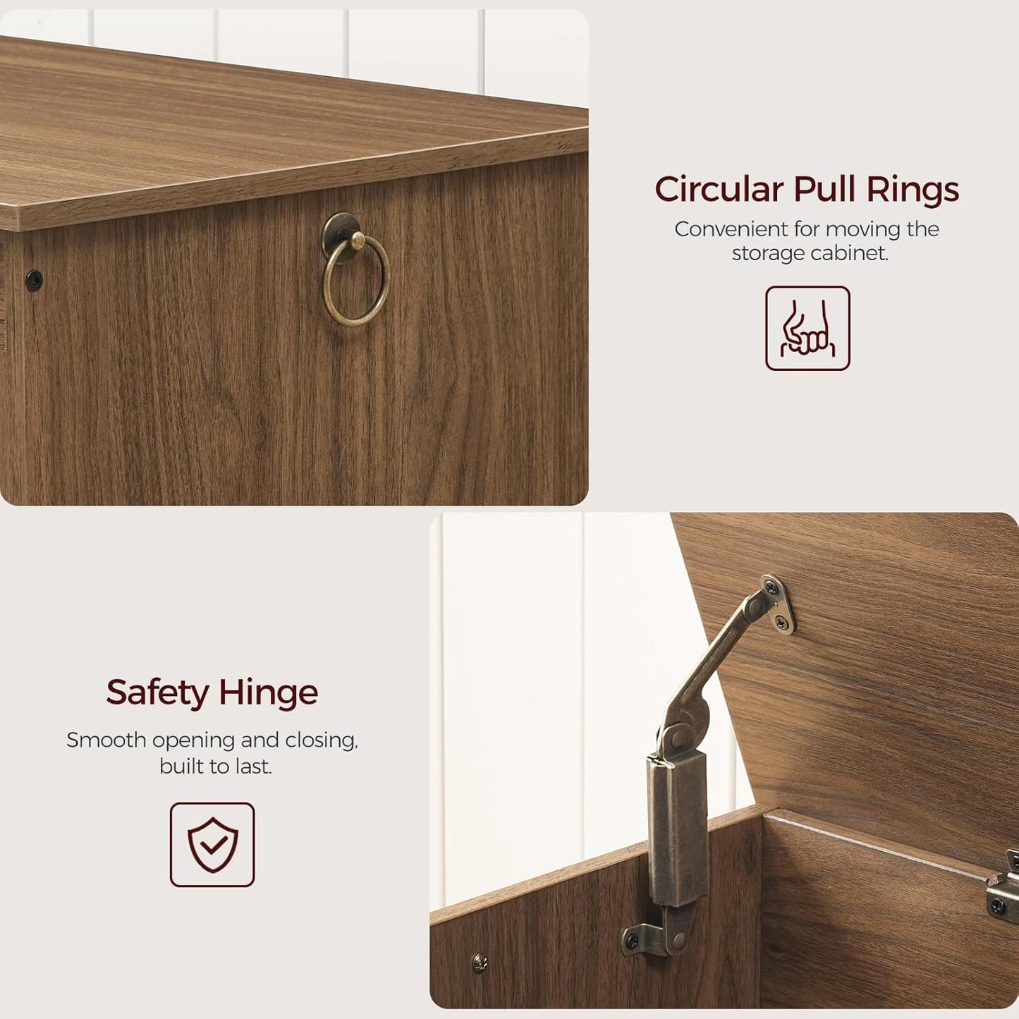 39.4" Toy Chest, Sturdy Entryway Storage Chest with Safety Hinges, Retro Toy Box, Wooden Look Accent Furniture for Living Room, Bedroom, Honey Brown SCOR48101