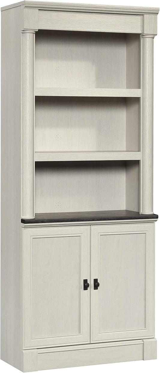 Sauder Palladia Book Shelf, Bookshelf with Storage, Library Bookcase with Doors and Adjustable Shelves, in Glacier Oak Finish