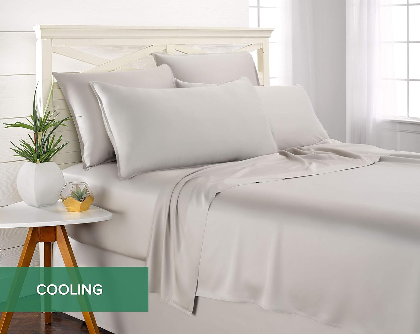 Queen Sheets by Pure Bamboo, Genuine 100% Organic Viscose Derived from Bamboo Bed Sheet Set, Luxuriously Soft & Cooling, Double Stitching, Lifetime Quality Promise (Queen, Silver Pearl)