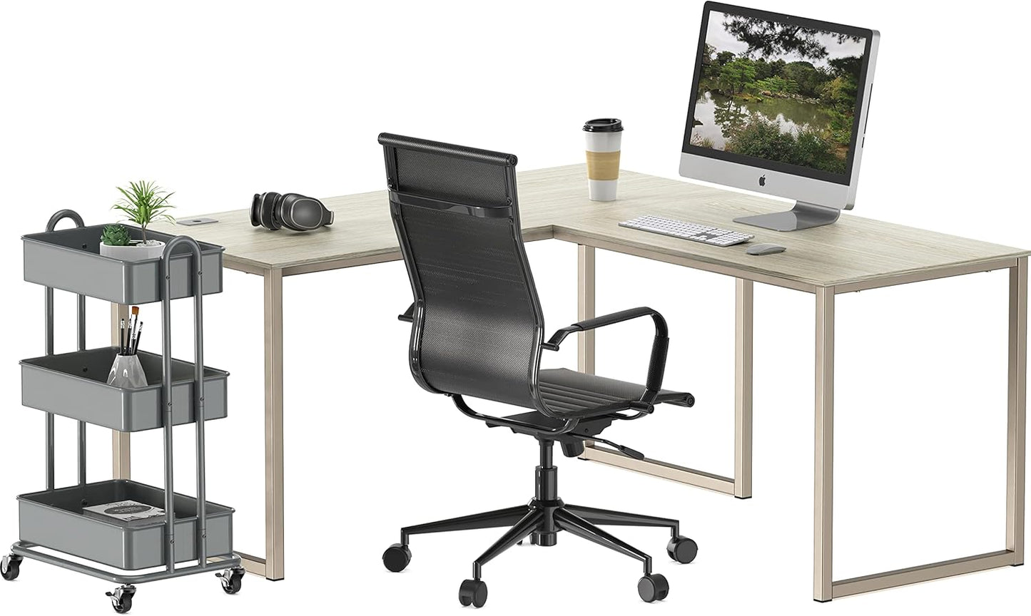 SHW Mission 55 x 60 Inches L-Shape Home Office Computer Desk, Maple