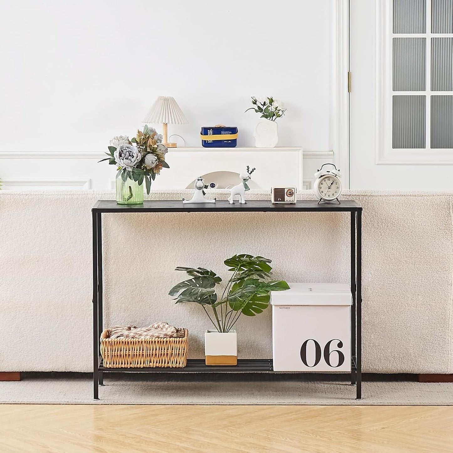 Wimarsbon Console Table,Multifunctional Sofa Side Table with Shelves,Behind Couch TV Tables with Metal Frame,Accent Display Stand for Hallway,Entrance (41.9" 2-Layer Black Frame)