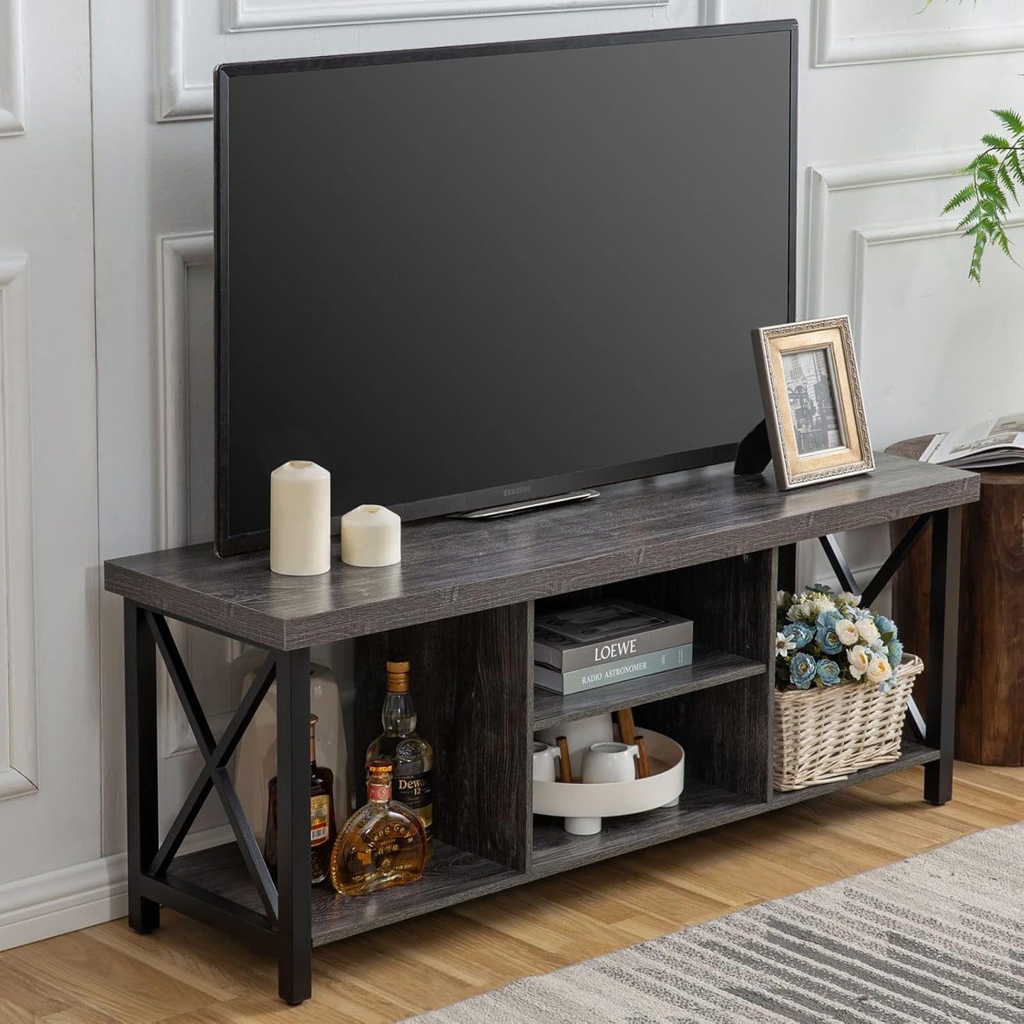 GAZHOME TV Stand for TV up to 55 Inches, TV Cabinet with Open Storage, TV Console Unit with Shelving for Living Room, Entertainment Room, Grey