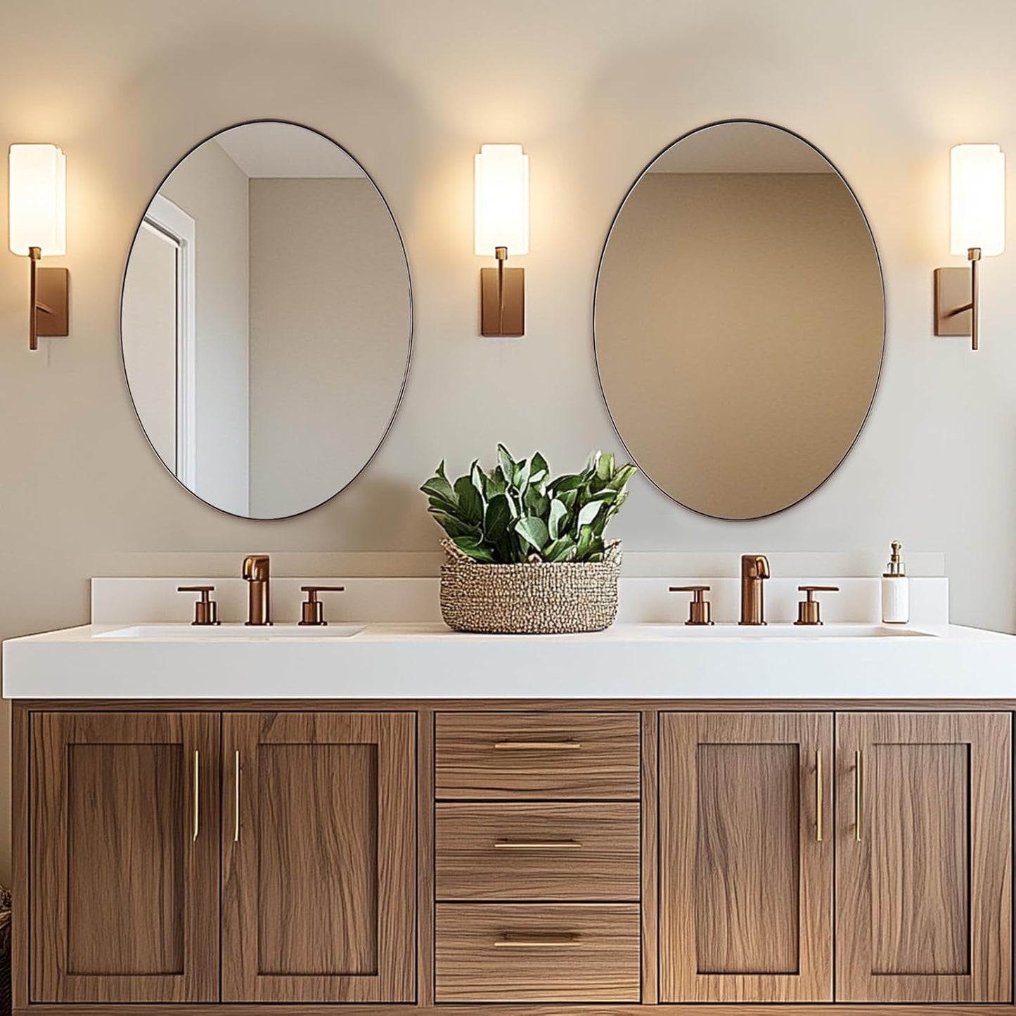 ANDY STAR Bronze Bathroom Mirror, 24x32 Inch Brushed Bronze Oval Mirror for Wall, Modern Bronze Mirror for Bathroom with Stainless Steel Metal Frame, Wall Mount Horizontal or Vertica