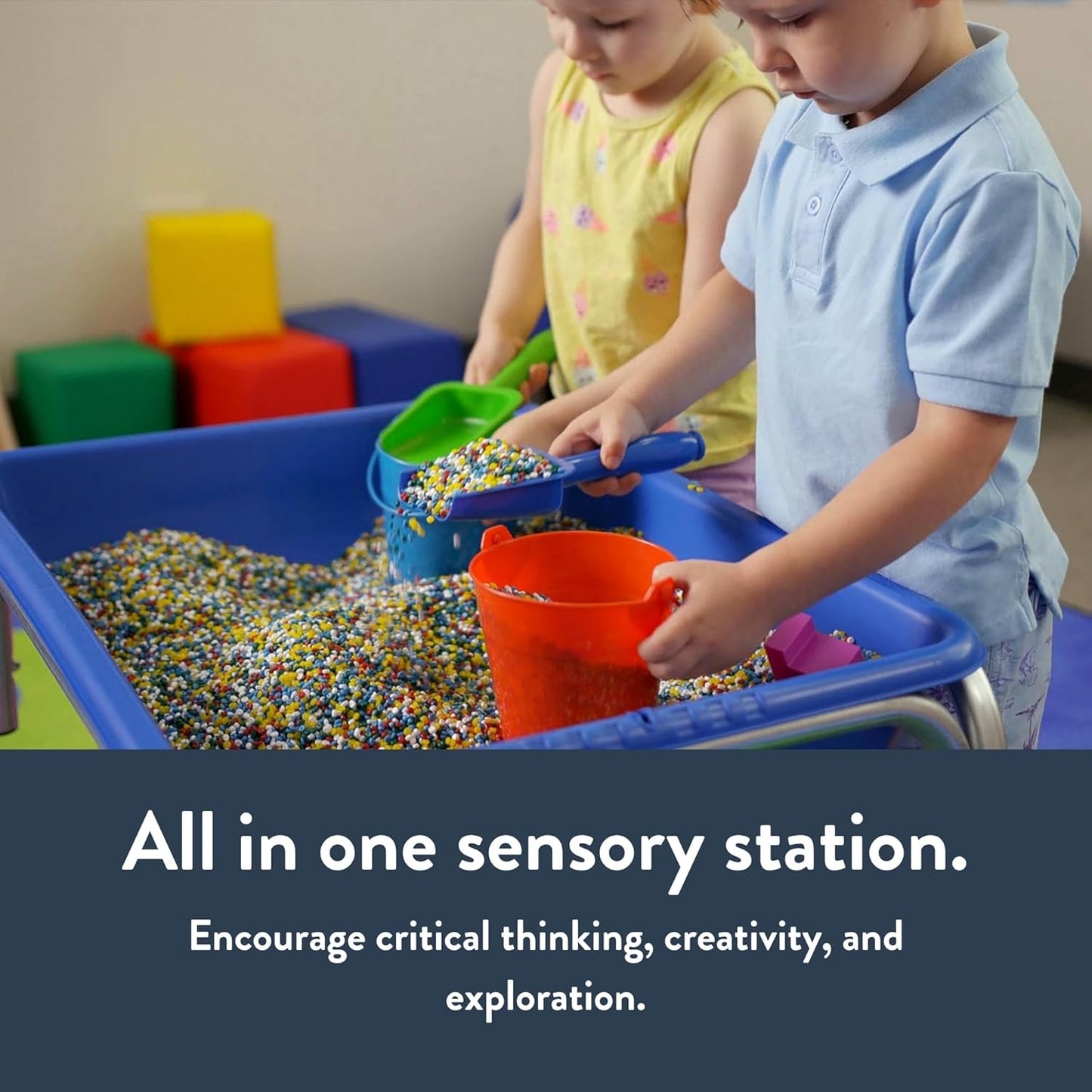 Children's Factory 18" Small Sensory Table, Sandbox with Lid, Water Table for Kids, Blue