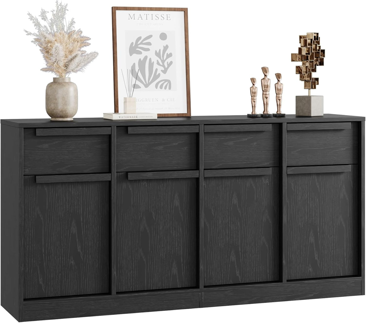 GarveeHome Sideboard Buffet Cabinet with 4 Drawers, 62.4" Large Coffee Cabinet with Storage, Modern Storage Buffet Table for Kitchen Dining Room, Living Room (Black, 4 Doors & 4 Drawers)
