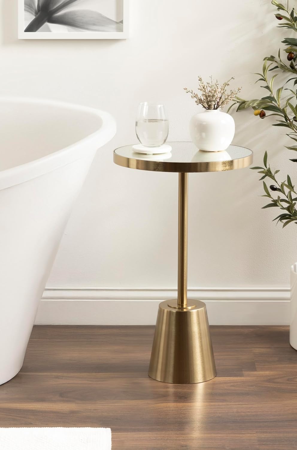 Kate and Laurel Tira Elegant Round Mirrored Side Table, 14 x 14 x 24, Gold, Modern Glam Circle End Table for Use as Bedroom Nightstand or Living Room Plant Stand Table