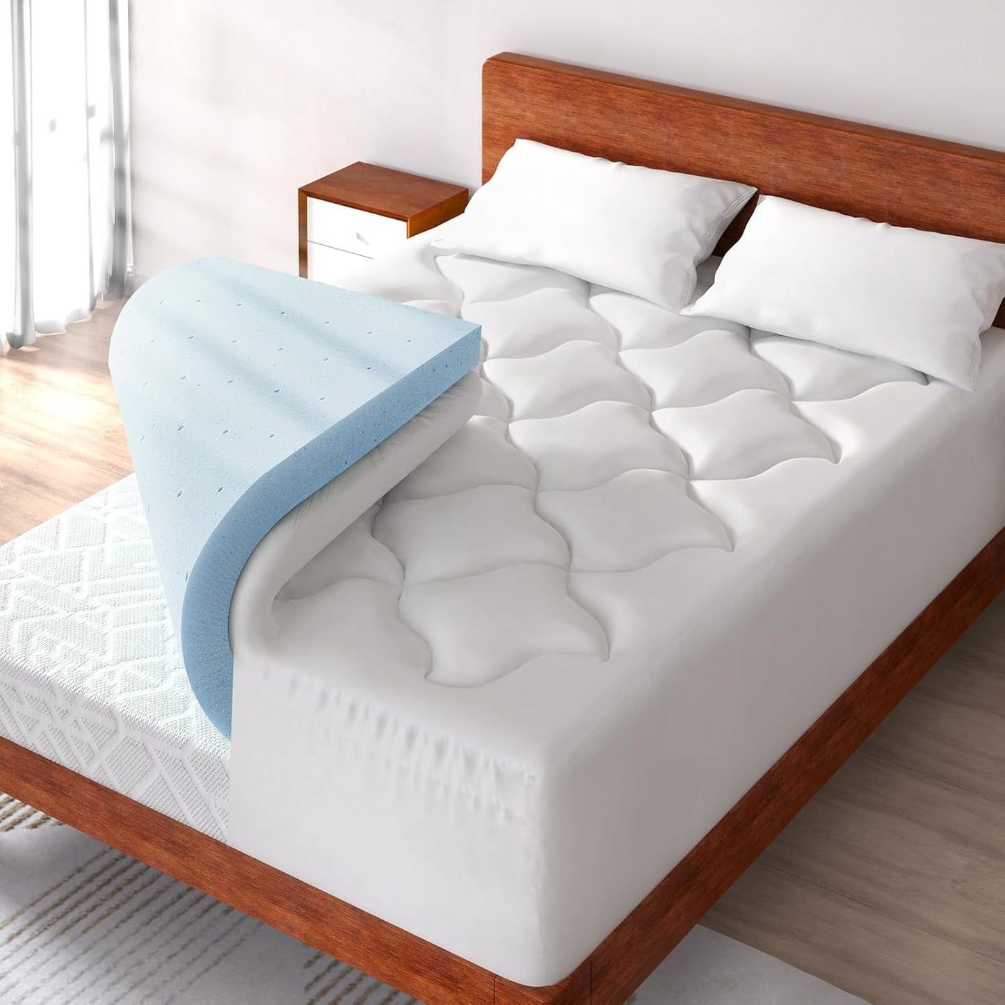 4 Inch Pillow Top Memory Foam Mattress Topper King, Dual Layer 2 Inch Gel Memory Foam Plus 2 Inch Pillow Top Cover, White