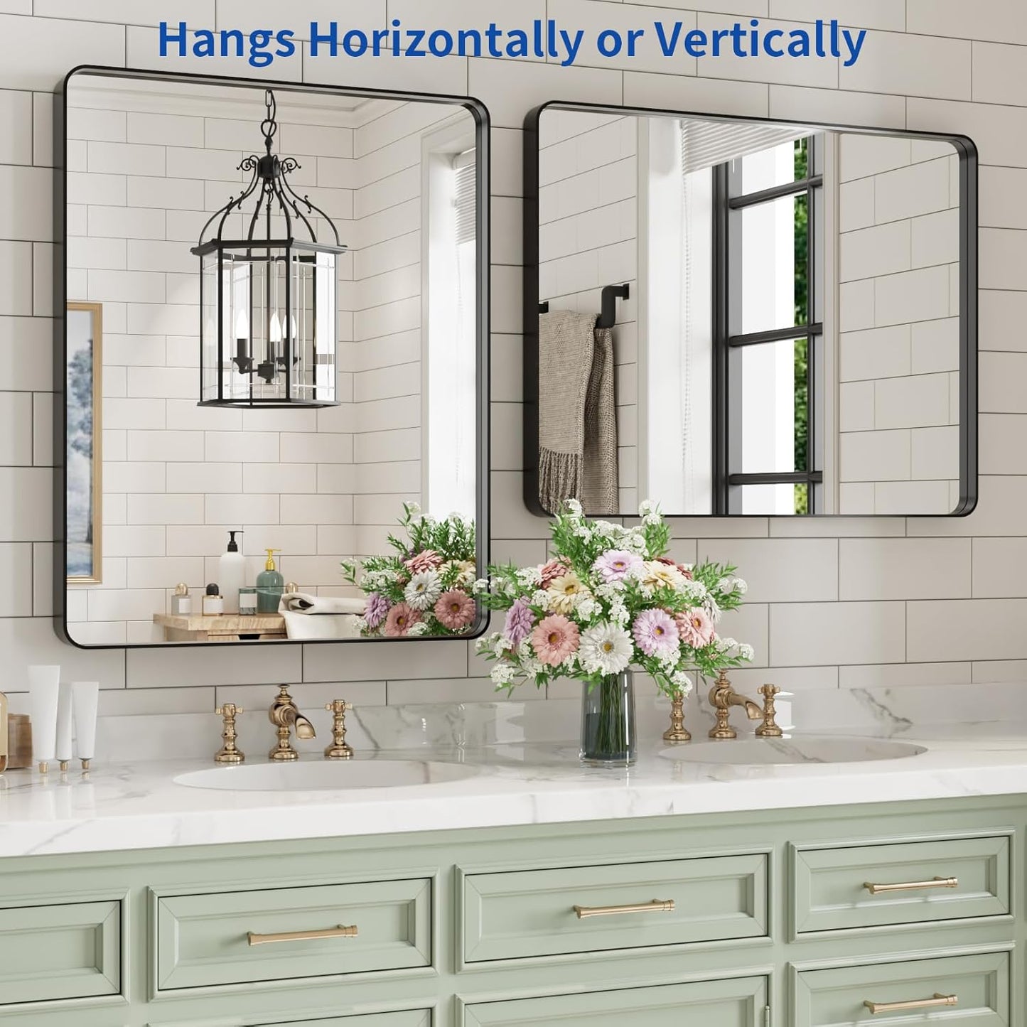 WEER Black Bathroom Mirror for Wall 20X30 Inch, Rectangular Black Metal Framed Vanity Mirror, Farmhouse Bathroom Mirror with Tempered Glass, Rounded Corner, Anti-Rust (Horizontal/Vertical)