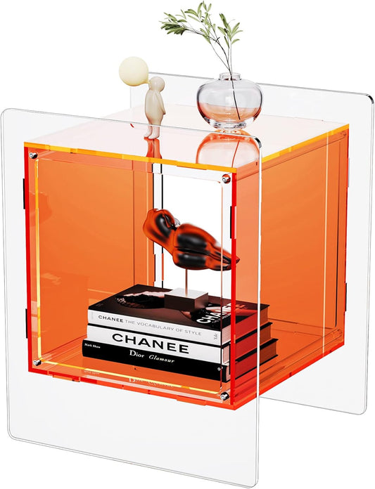 Acrylic Nightstand Colorful Bedside Table with Open Storage Shelf,Clear Side Table for Living Room (1, Orange)
